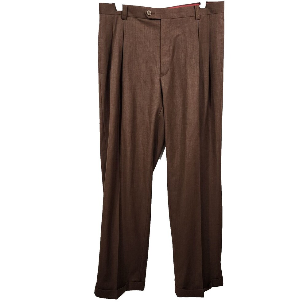 FUBU The Collection Brown Pleated Dress Pants Cuffed Trousers Mens W32 L33